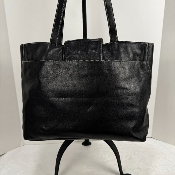 Ralph Lauren RLL Black Smooth Leather Front Flap Shoulder Bag Double Strap Class - Picture 3 of 16